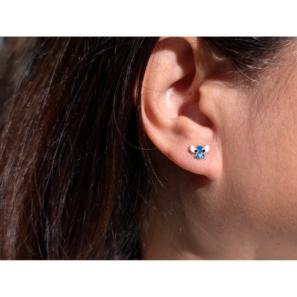 14K Yellow Gold‎ Women's Blue Alien Animal Stud Earrings